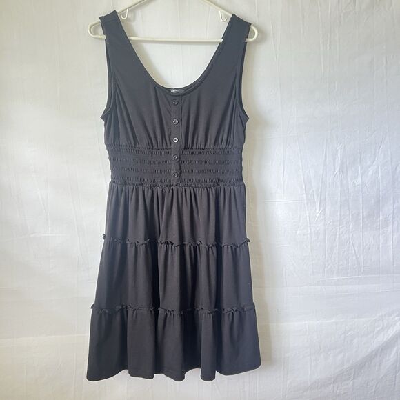 Women’s Summer Black Dress Sleeveless Button Down Casual Swing Mini Dress Size L - Picture 2 of 9